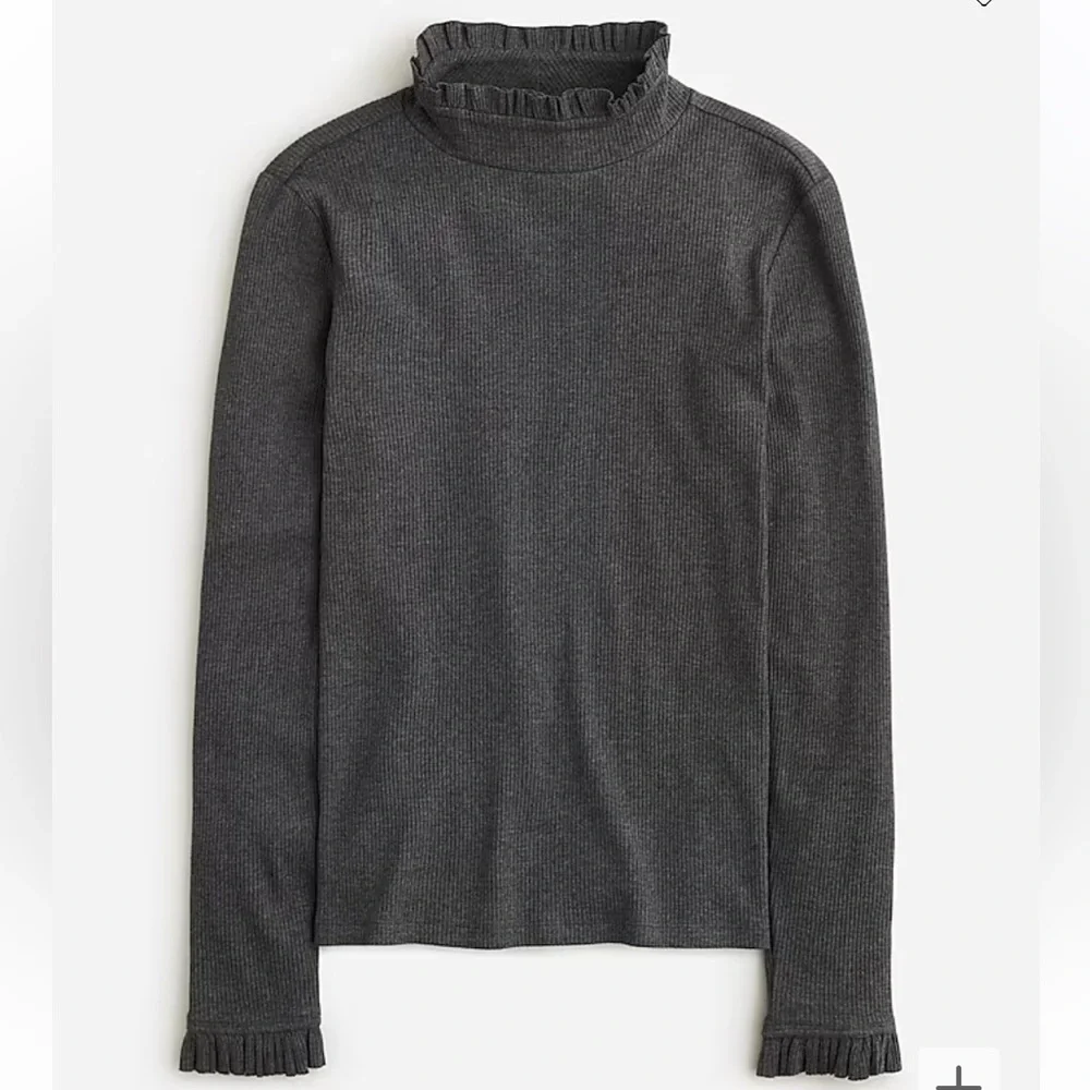 NWT J. Crew Vintage Rib Ruffle Mockneck T-shirt Dark Grey Small